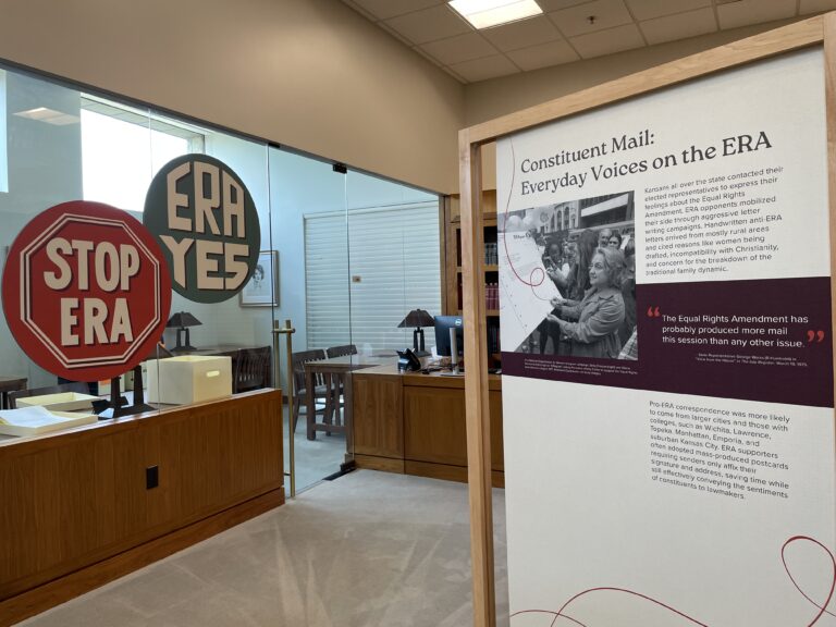 The student-curated exhibit, ERA in the Heartland: Ratification and Reconsideration in Kansas, 1973-1980 is now on view at the Dole Institute of Politics at the University of Kansas Lawrence campus.